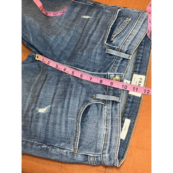 Frame Le Boy Distressed Slim Fit Blue Denim Jeans Womens Size 28 Ankle Length Ra - Picture 8 of 10